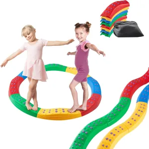 VEVOR Balance Beam Stepping Stones, 8 PCS Toddler Balance Boards Non-Slip Textured Surface & Rubber Pads, Montessori Toy for Kids 3-6, Build Coordination and Gross Motor Skills, Indoor or Outdoor Play