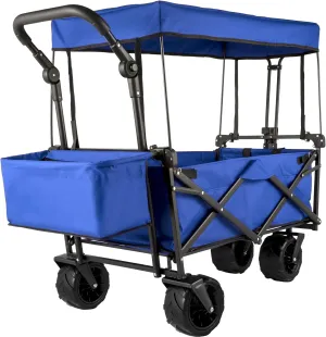 VEVOR Collapsible Wagon with Canopy, 220lbs Foldable Wagon, Beach Wagon Cart with Big Wheels and Canopy with Adjustable Push Pulling Handles