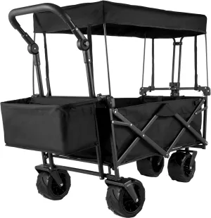 VEVOR Collapsible Wagon with Canopy, 220lbs Foldable Wagon Stroller for Kids, Beach Wagon Cart with Big Wheels and Canopy with Adjustable Push Pulling Handles