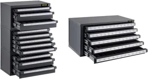 VEVOR Drill Bit Dispenser Cabinet & Organizer, 8-Drawer, 60-Compartment, 33/64" to 63/64" (13.1-25 mm) in 1/64" Increments, Black, Alloy Steel, Modern, Freestanding, Stackable, Garage