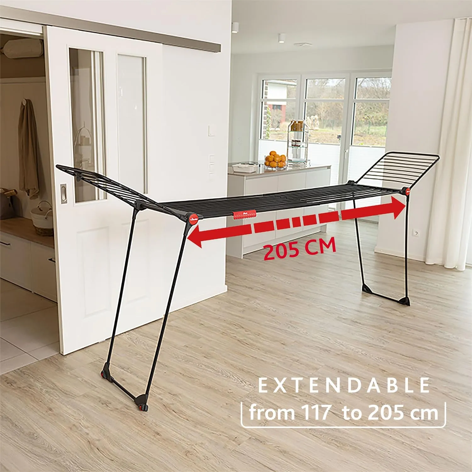 Vileda Infinity Flex Ultimate Extendable Telescopic Frame Clothes Airer for Large Textiles Sturdy Frame Less Marks on Clothes Thanks to XXL Drying Rods Pre-Assembled Clothes Airer