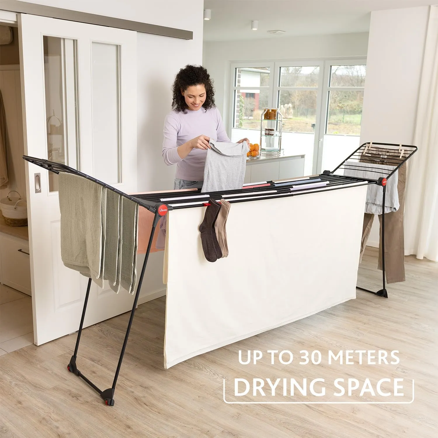 Vileda Infinity Flex Ultimate Extendable Telescopic Frame Clothes Airer for Large Textiles Sturdy Frame Less Marks on Clothes Thanks to XXL Drying Rods Pre-Assembled Clothes Airer