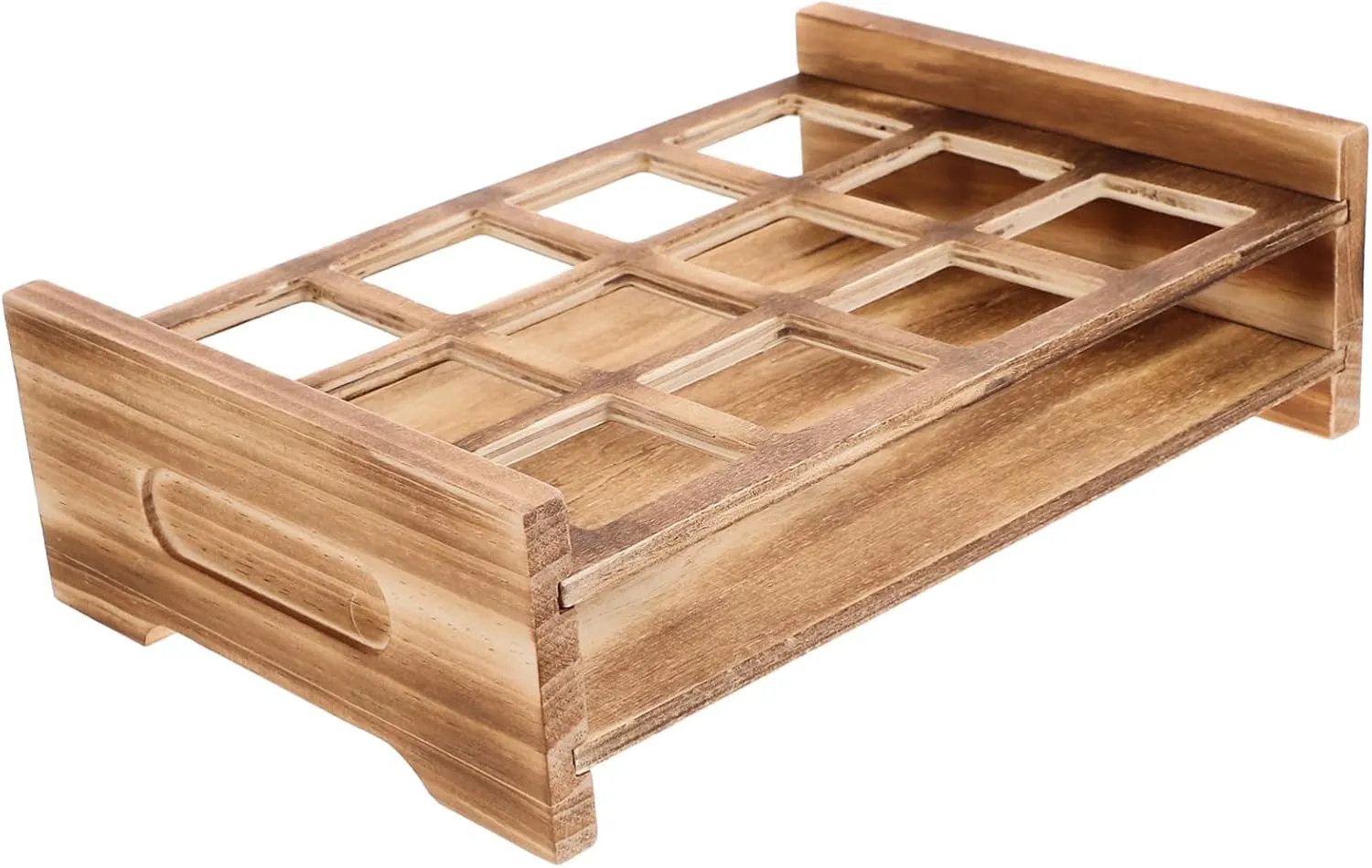 Vintage Glass Serving Tray Wooden Cup Holder Smooth Surface for Easy Cleaning