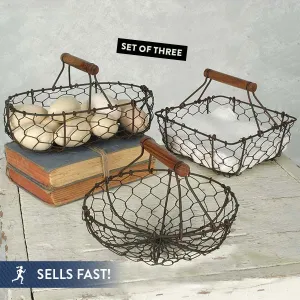 Vintage-Inspired Gathering Baskets, Set of 3