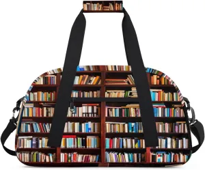 Vintage Library Bookshelf Picture Kids Overnighted Duffel Bag Carry-On Size & Ideal for School Practice or Weekender Travel with Zip and Shoulder Stra for Boys & Girls