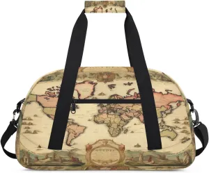 Vintage World Map Kids Duffle Bags for Boys Girls, Education Map Sport Gym Bag Waterproof Travel Overnight Weekender Bag Teen Dance Gymnastics Sleepover Bag