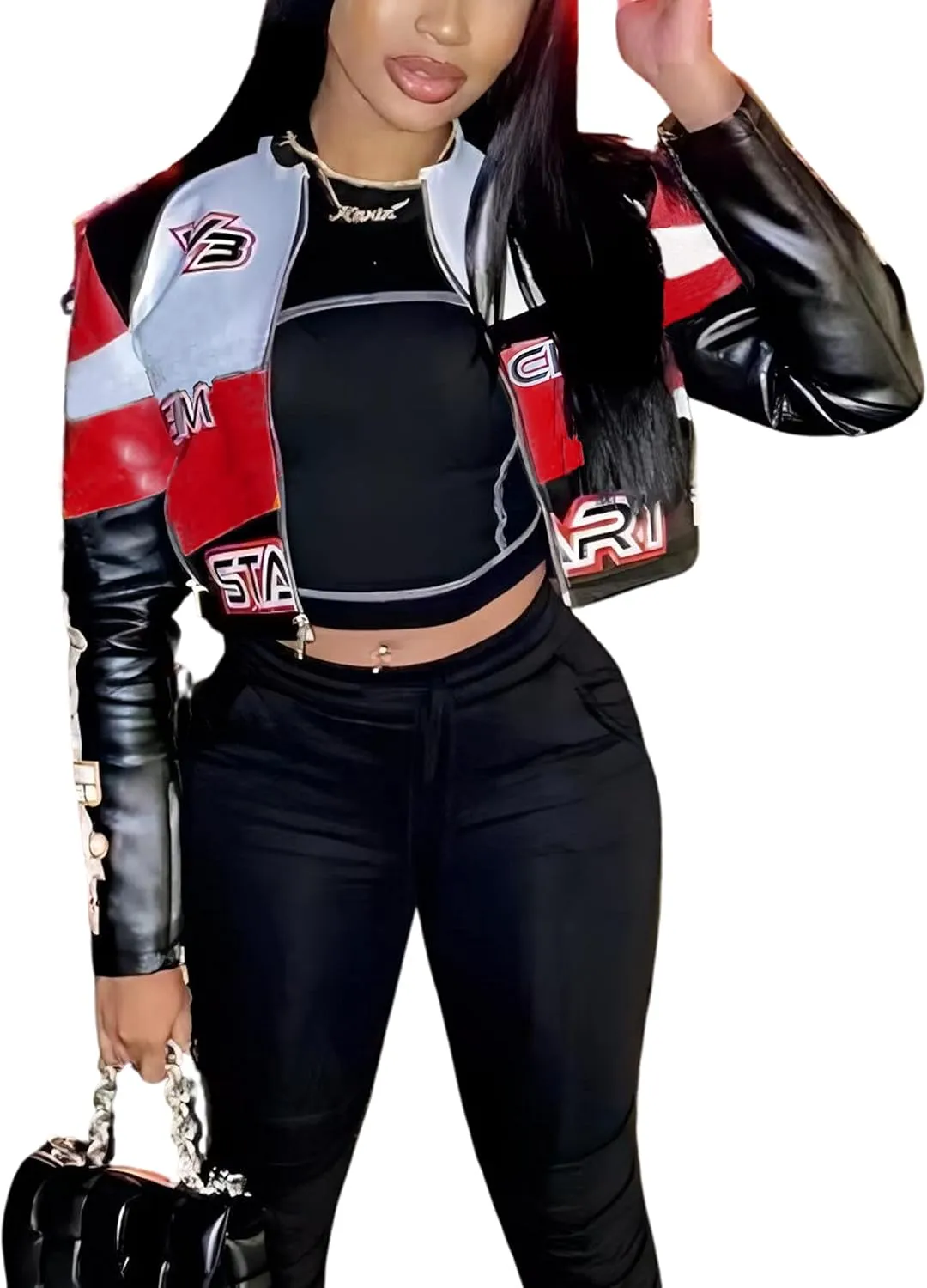 VOIKERDR Leather Jacket Women Zipper Moto Biker Short Leather Jacket Women Bomber Jacket Women Faux Leather Jacket
