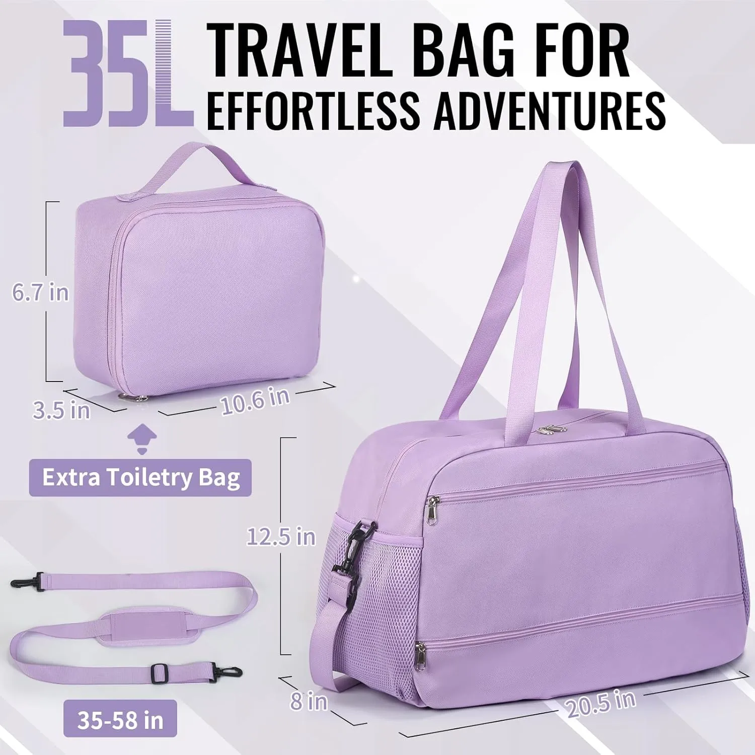 VOOWO Weekender Bags for Women - Duffle Bag for Travel, 35L Weekend Bags with Laptop Compartment, Carry on Bags for Airplanes, Duffel Overnight Bag Large Travel Bags for Women (Purple)