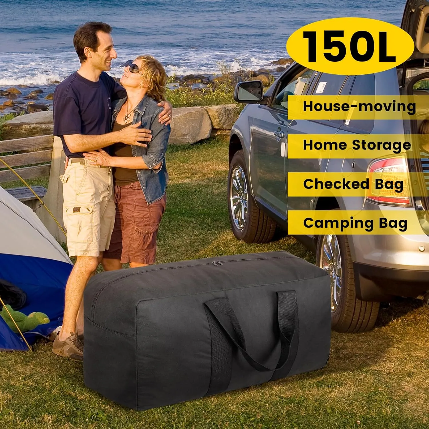 Vorspack Extra Large Duffle Bag for Travel - 150L Duffel Bag for Men Gear Bag for Storage Foldable Weekender Bag for Overnight Camping - Black