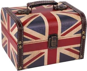 WaaHome Treasure Box 7.1'' British Flag Decorative Wooden Jewelry Keepsake Storage Box with Lids - Vintage Treasure Chest for Kids Girls Women Men, Home Decor