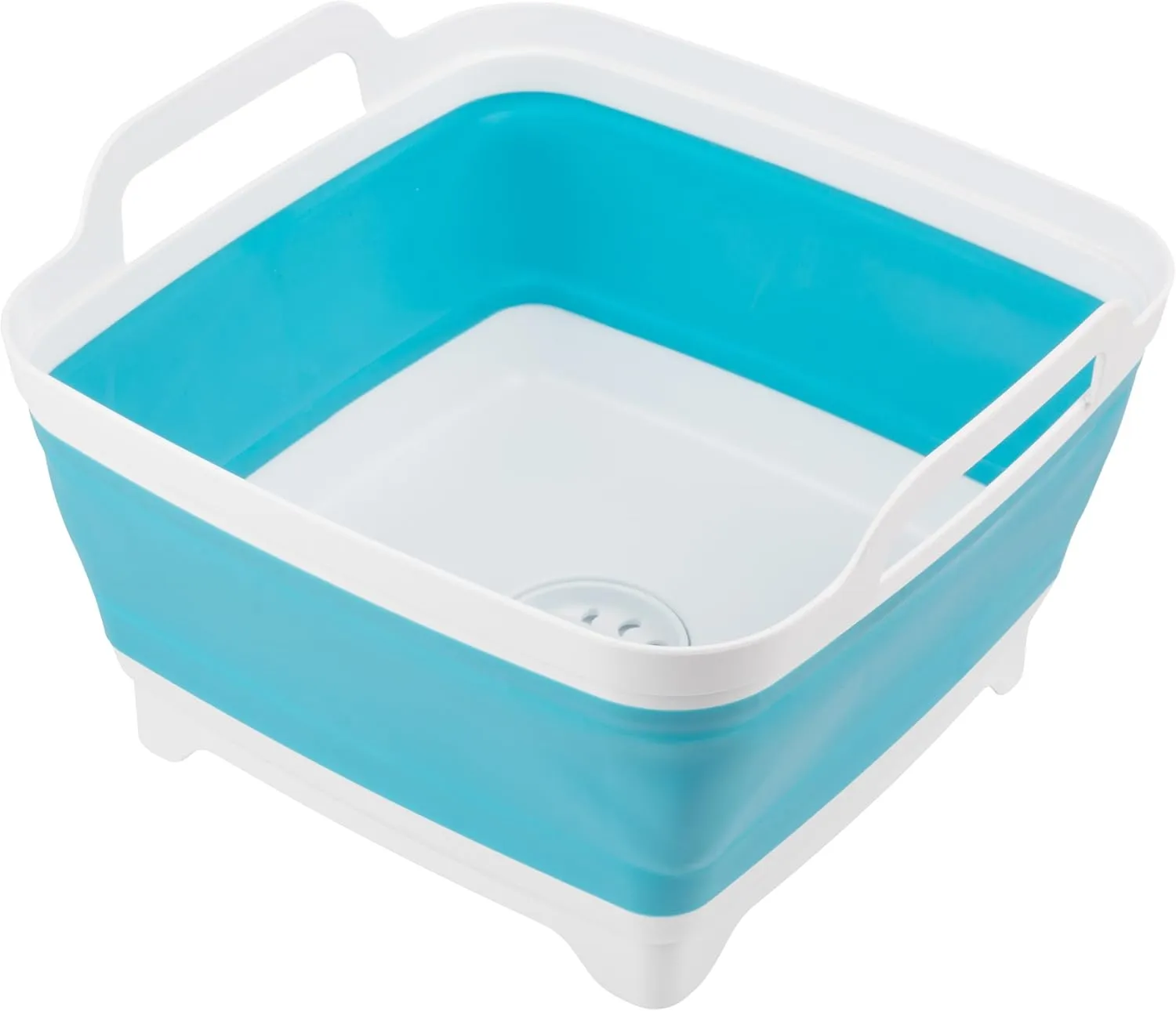 Wakeman Collapsible Wash Basin - 9L Portable Sink with Drain - Plastic Tub Dish Pan for Camping, Handwashing Laundry, or Dishes Outdoors (Blue)