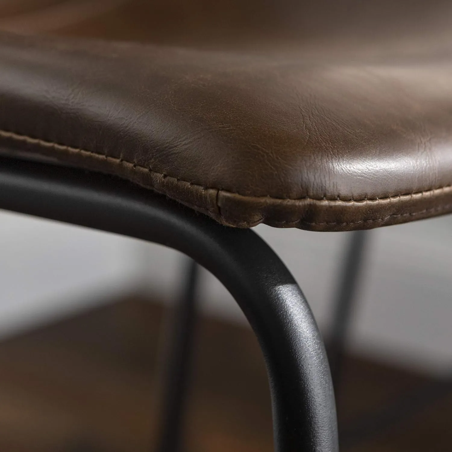 Walker Edison Douglas Urban Industrial Faux Leather Armless Counter Chairs, Set of 2, Brown