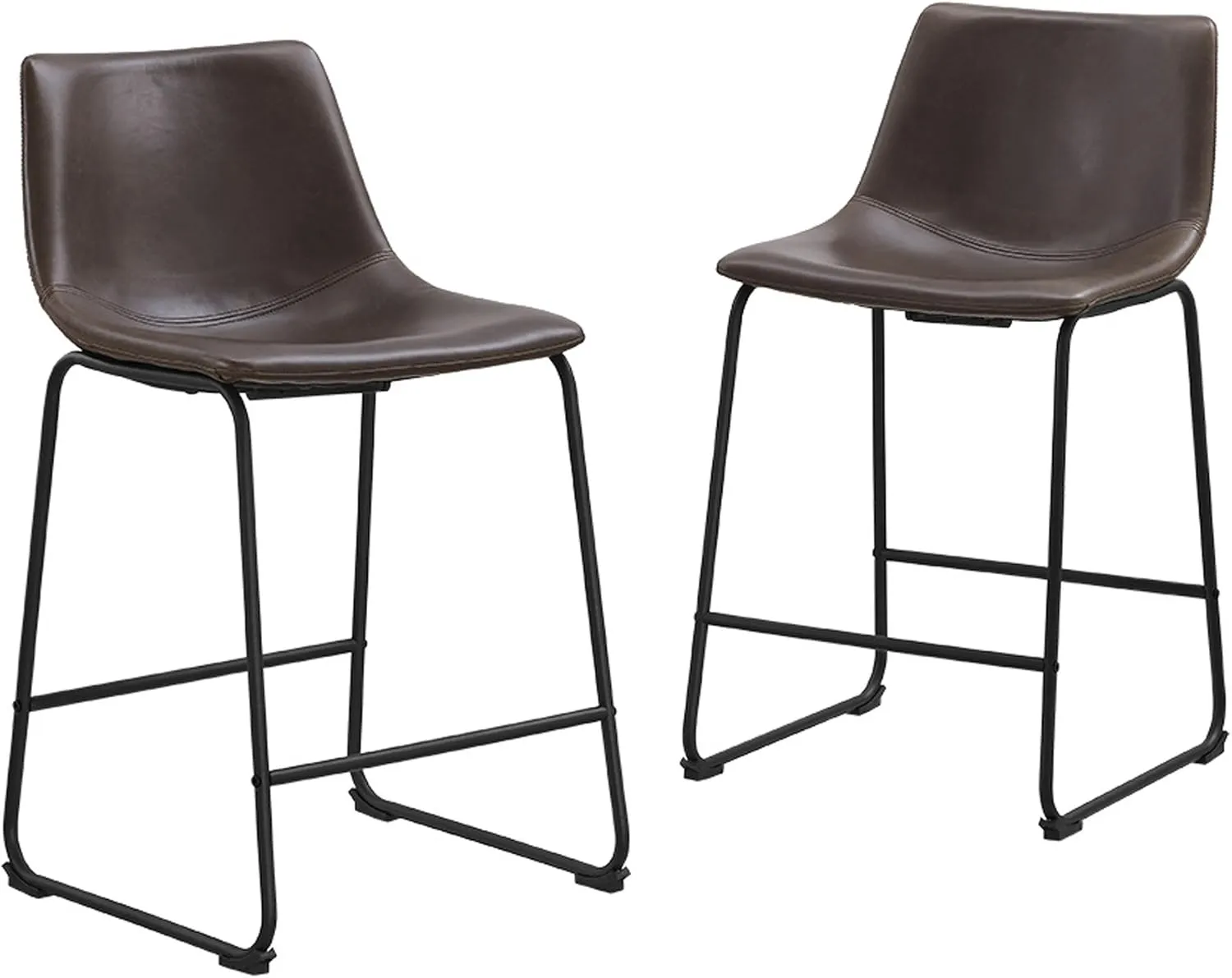 Walker Edison Douglas Urban Industrial Faux Leather Armless Counter Chairs, Set of 2, Brown