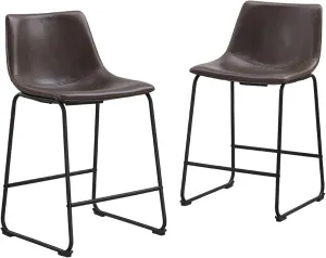 Walker Edison Douglas Urban Industrial Faux Leather Armless Counter Chairs, Set of 2, Brown