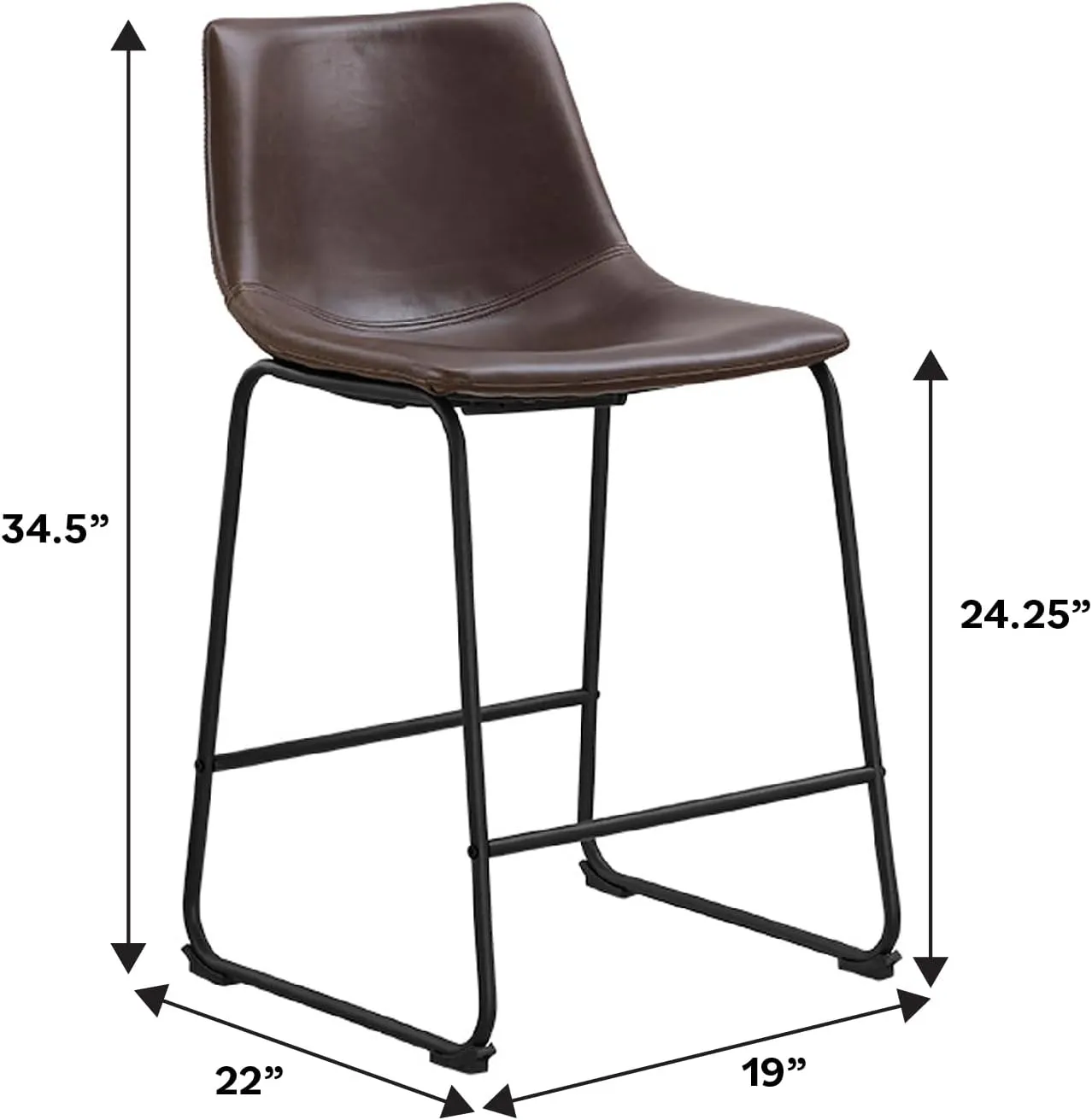 Walker Edison Douglas Urban Industrial Faux Leather Armless Counter Chairs, Set of 2, Brown