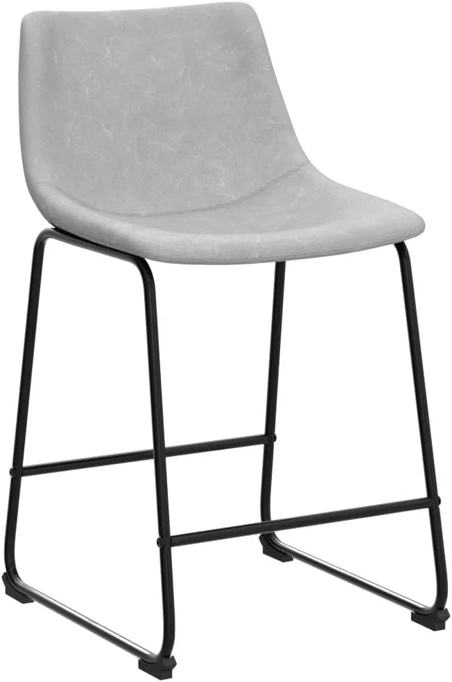 Walker Edison Douglas Urban Industrial Faux Leather Armless Counter Chairs, Set of 2, Grey