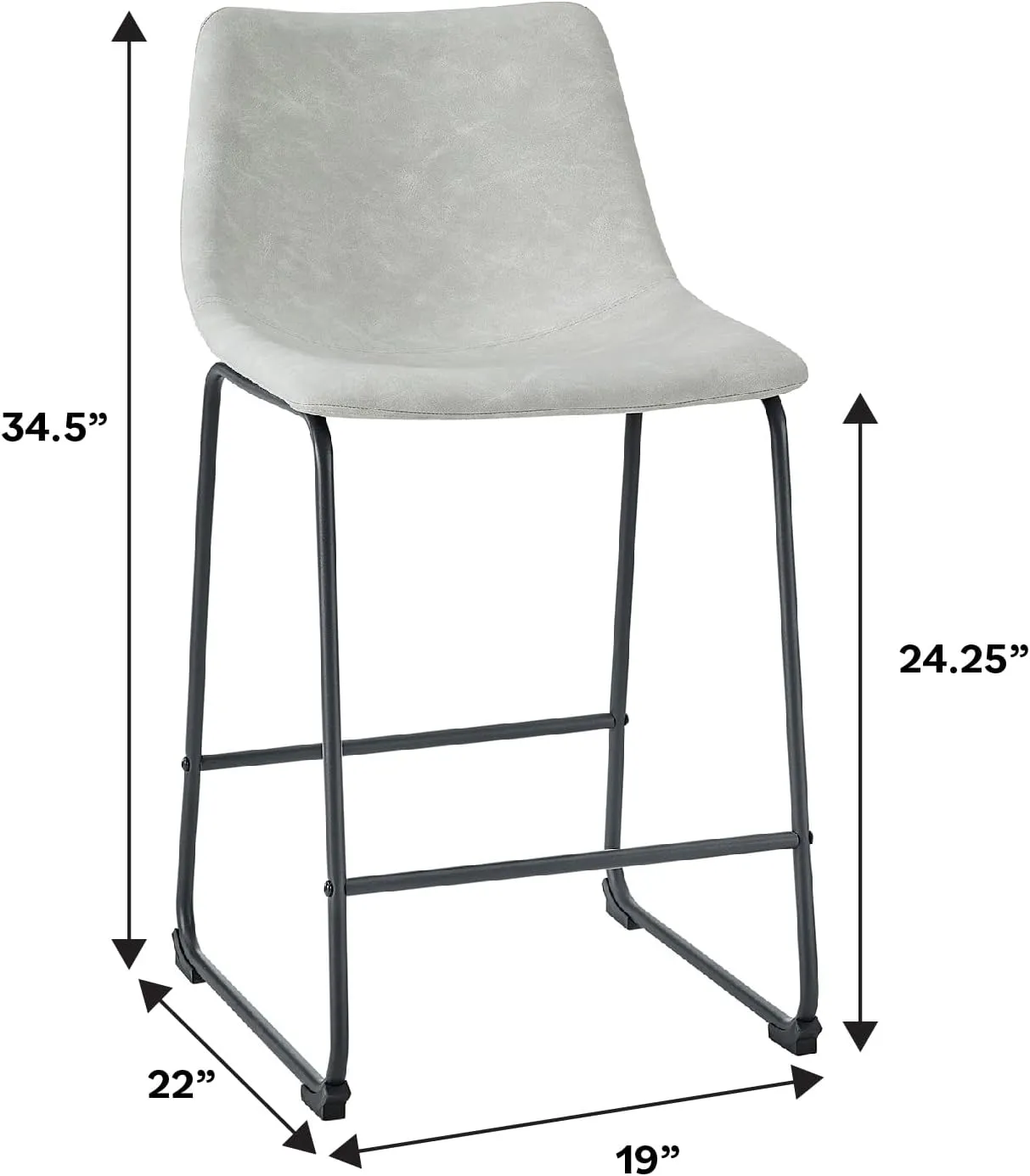 Walker Edison Douglas Urban Industrial Faux Leather Armless Counter Chairs, Set of 2, Grey