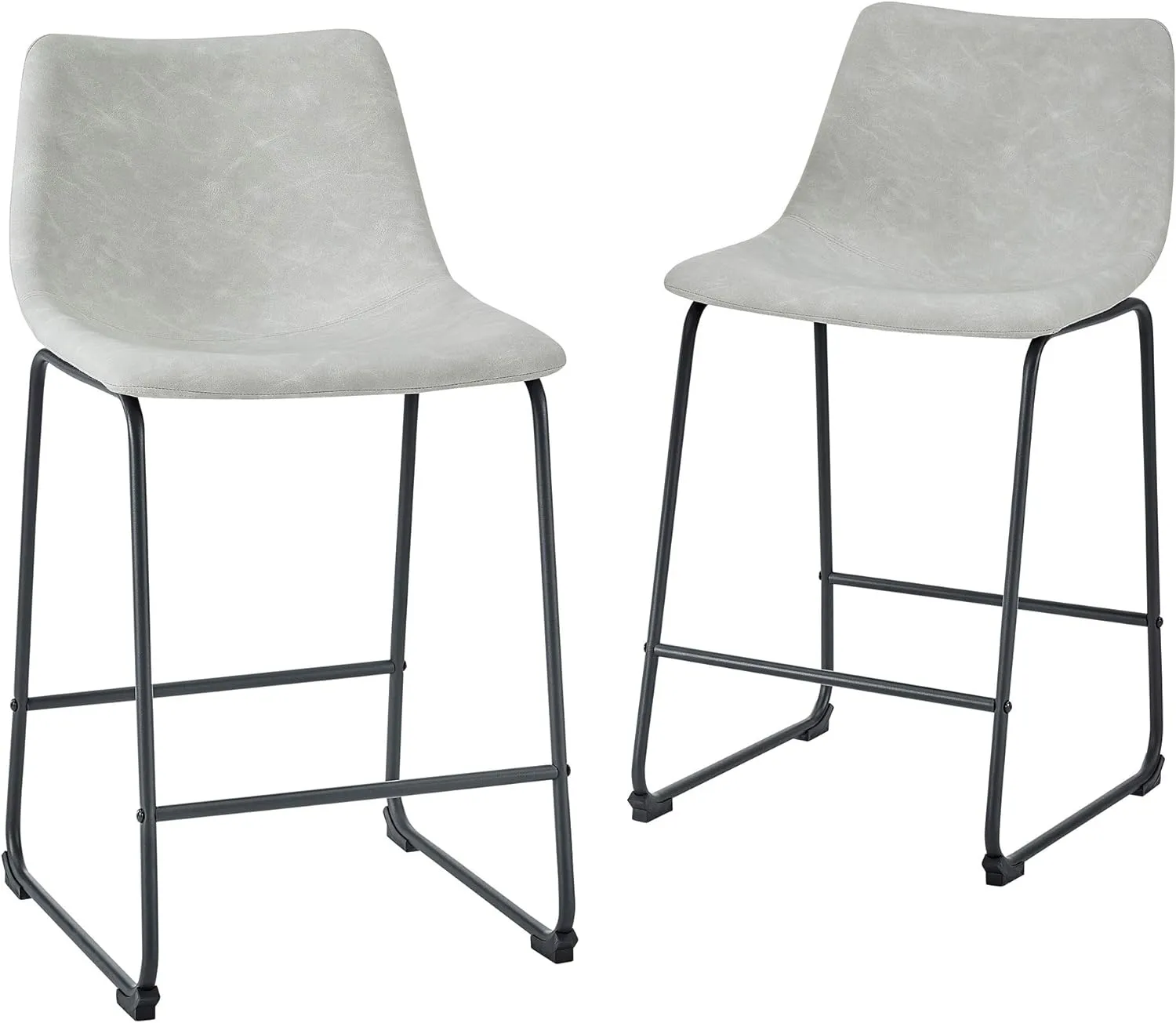 Walker Edison Douglas Urban Industrial Faux Leather Armless Counter Chairs, Set of 2, Grey
