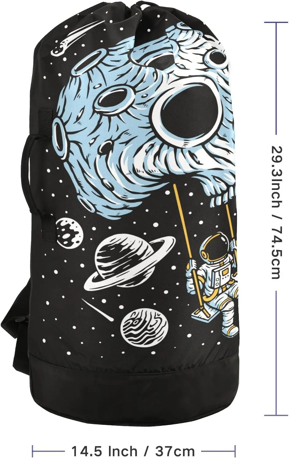 Washable Laundry Bag Backpack Large Dirty Clothes Bag with Adjustable Shoulder Strap Handles, Playing Swing on Skull Planet Extra Laundry Heavy Duty Drawstring Bag for Travel College Grey Camping