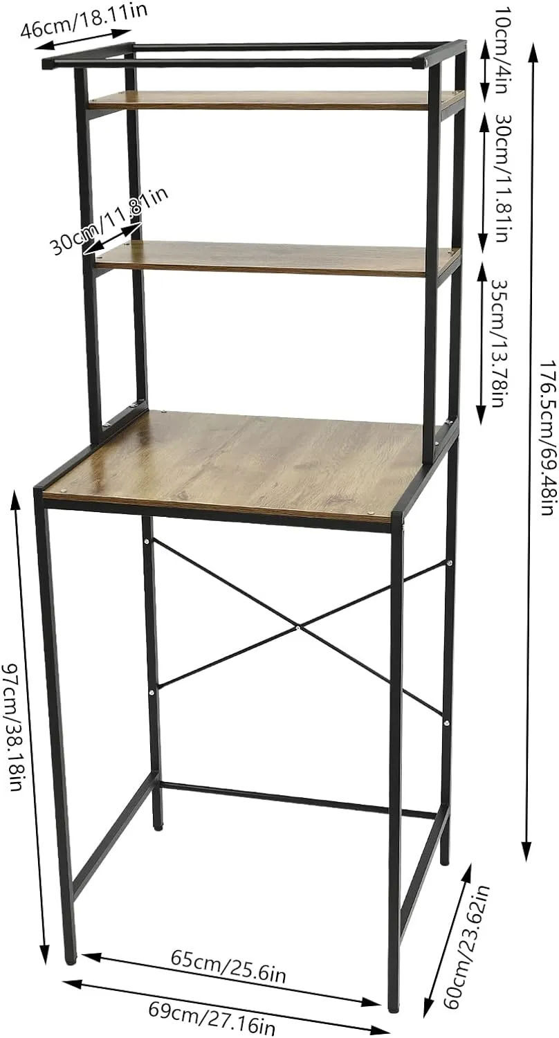 Washer and Dryer Storage Rack, 3 Tiers Laundry Room Storage and Organizer Standing Shelf, for Bathroom Bedroom Balcony Drying Rack Towel Rack Handbag Rack (Black Oak)