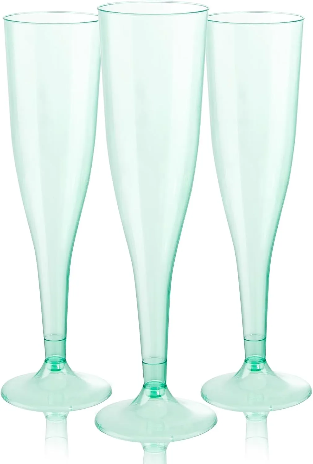 WDF 36 Pack Clear Green Plastic Champagne Flutes - 7OZ Green Champagne Flutes Plastic, Champagne Glasses Disposable for Party & Wedding