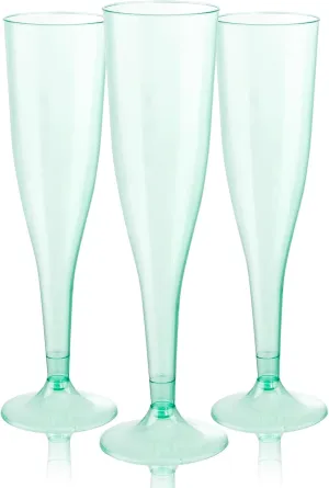 WDF 36 Pack Clear Green Plastic Champagne Flutes - 7OZ Green Champagne Flutes Plastic, Champagne Glasses Disposable for Party & Wedding