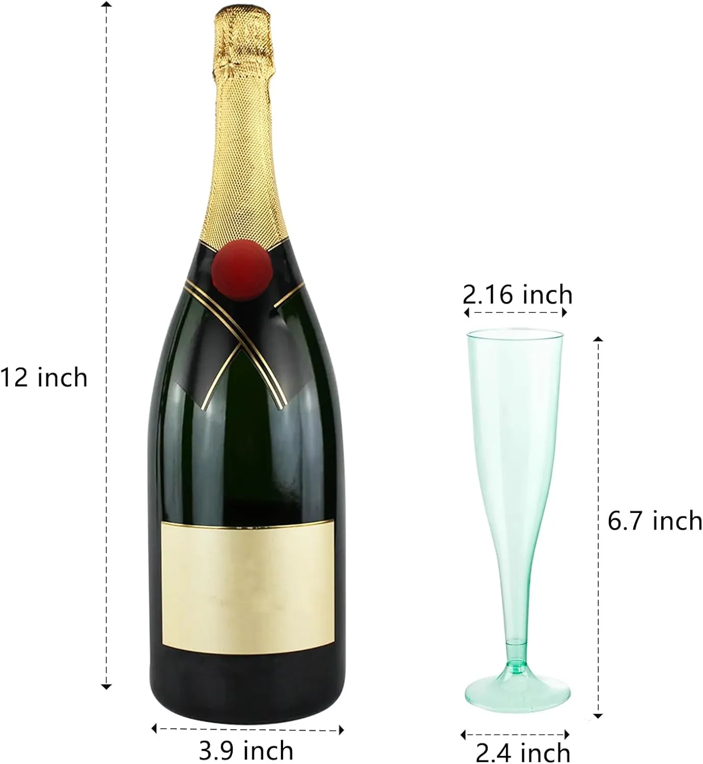 WDF 36 Pack Clear Green Plastic Champagne Flutes - 7OZ Green Champagne Flutes Plastic, Champagne Glasses Disposable for Party & Wedding