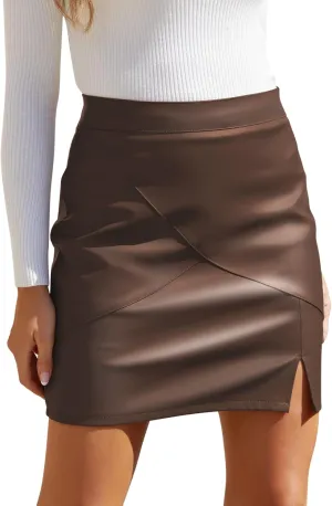 We1Fit Womens Fuax Leather Skirt High Waisted Bodycon Pencil Mini Skirts with Shorts