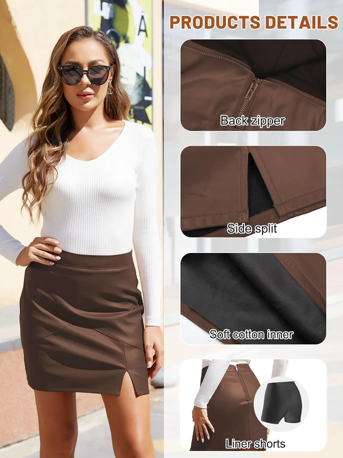 We1Fit Womens Fuax Leather Skirt High Waisted Bodycon Pencil Mini Skirts with Shorts