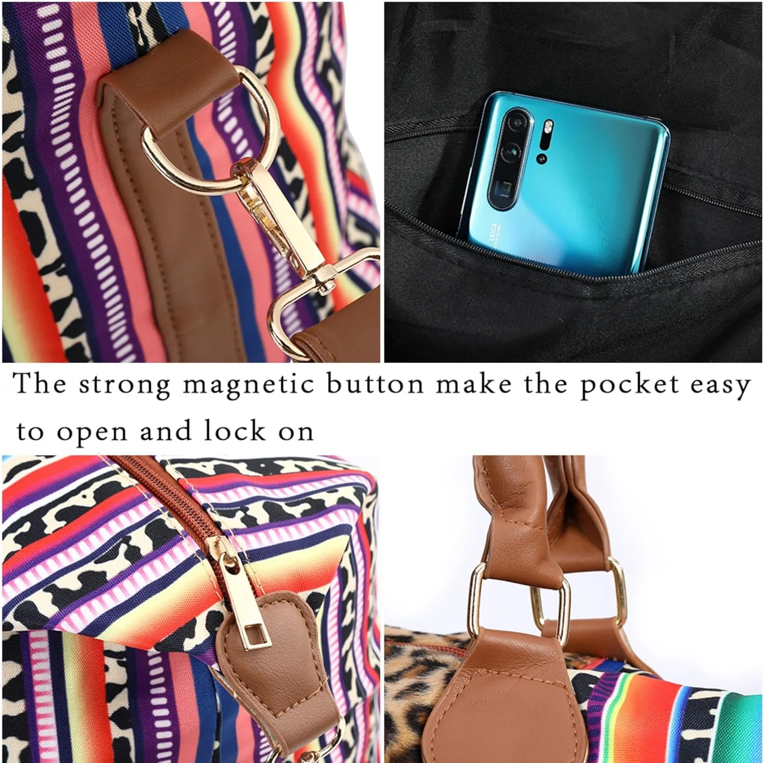 Weekender Bag Duffle Bag For Women Large Travel Tote Bag Overnight Weekend Bags With Shoulder Strap Cow Leopard Atzec…