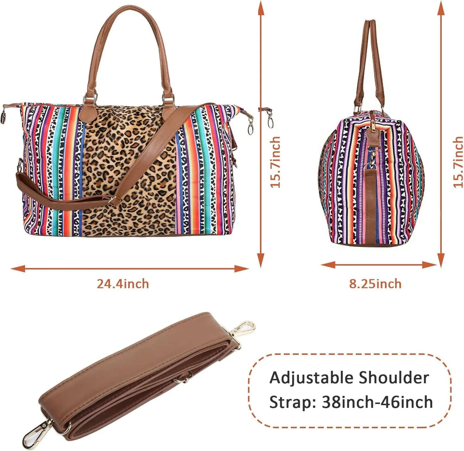 Weekender Bag Duffle Bag For Women Large Travel Tote Bag Overnight Weekend Bags With Shoulder Strap Cow Leopard Atzec…