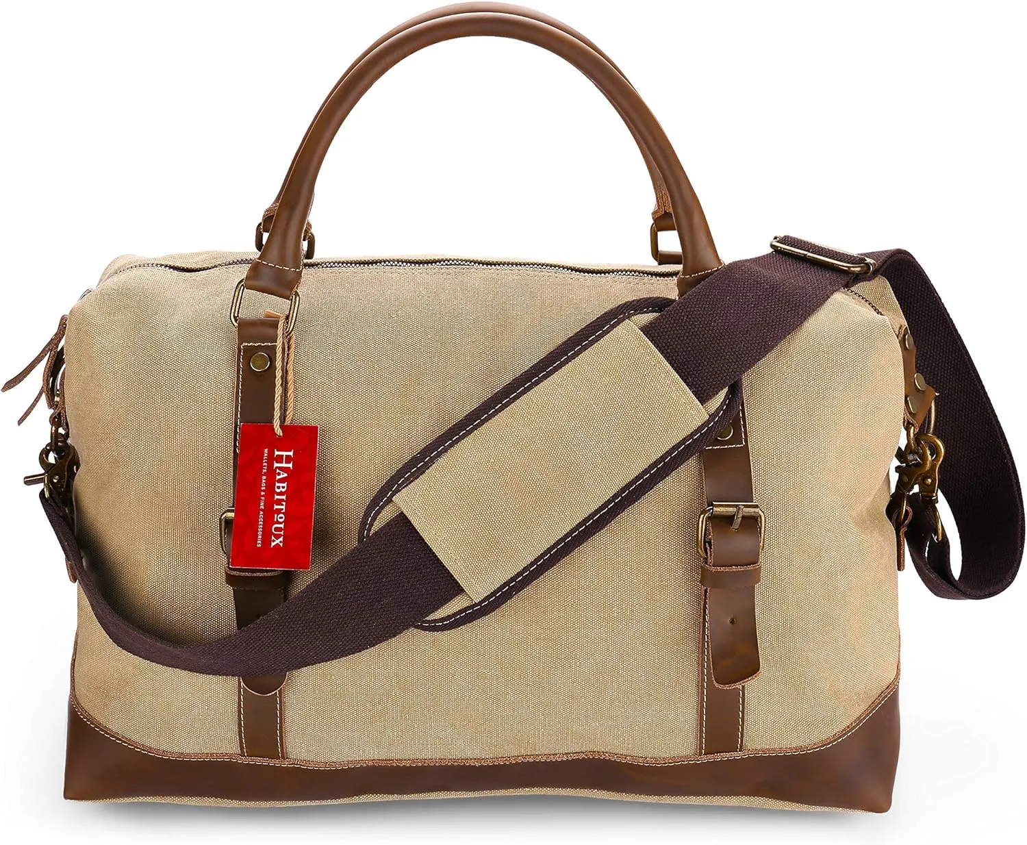 Weekender Duffel Bag Travel Tote - Canvas Genuine Leather Trim Overnight Bag with YKK Zipper & Luggage Sleeve