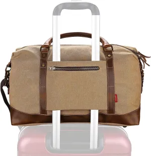 Weekender Duffel Bag Travel Tote - Canvas Genuine Leather Trim Overnight Bag with YKK Zipper & Luggage Sleeve