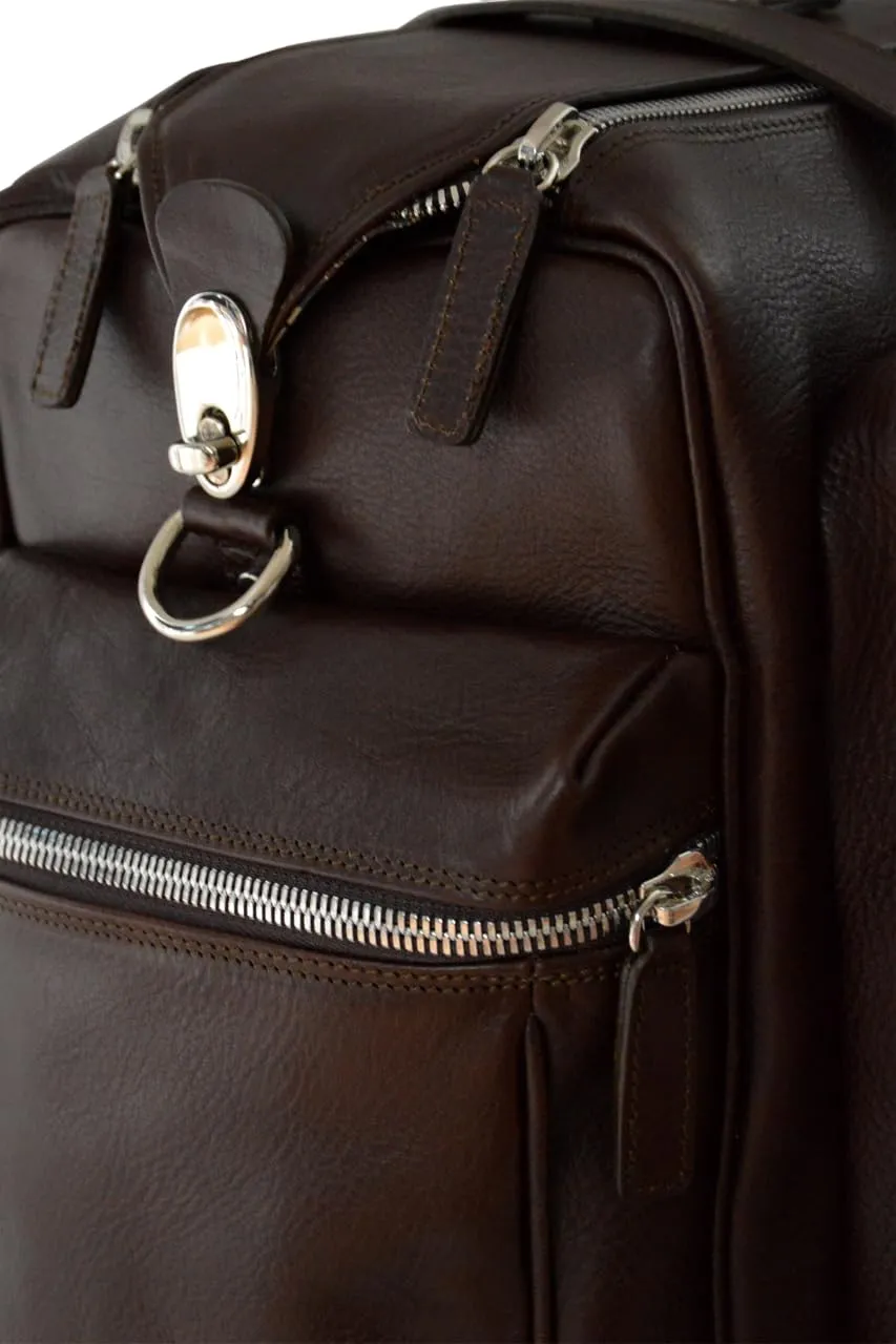 Weekender Jones Leather Duffle Bag | Handmade to Order in Italy, Soft Pebble-Grain Leather Luxury Travel Bag, Shoulder Strap Included (Dark Brown)