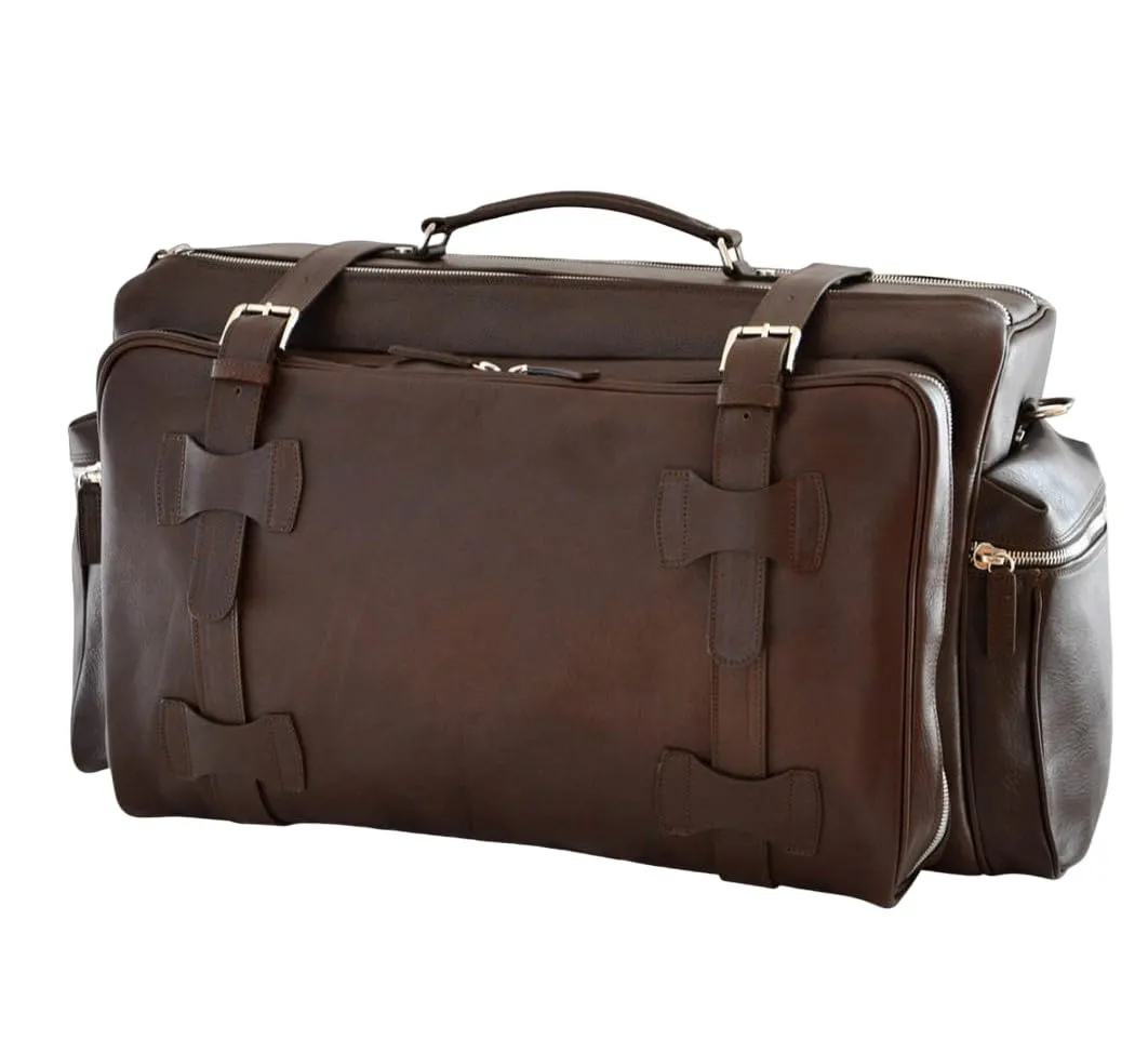Weekender Jones Leather Duffle Bag | Handmade to Order in Italy, Soft Pebble-Grain Leather Luxury Travel Bag, Shoulder Strap Included (Dark Brown)