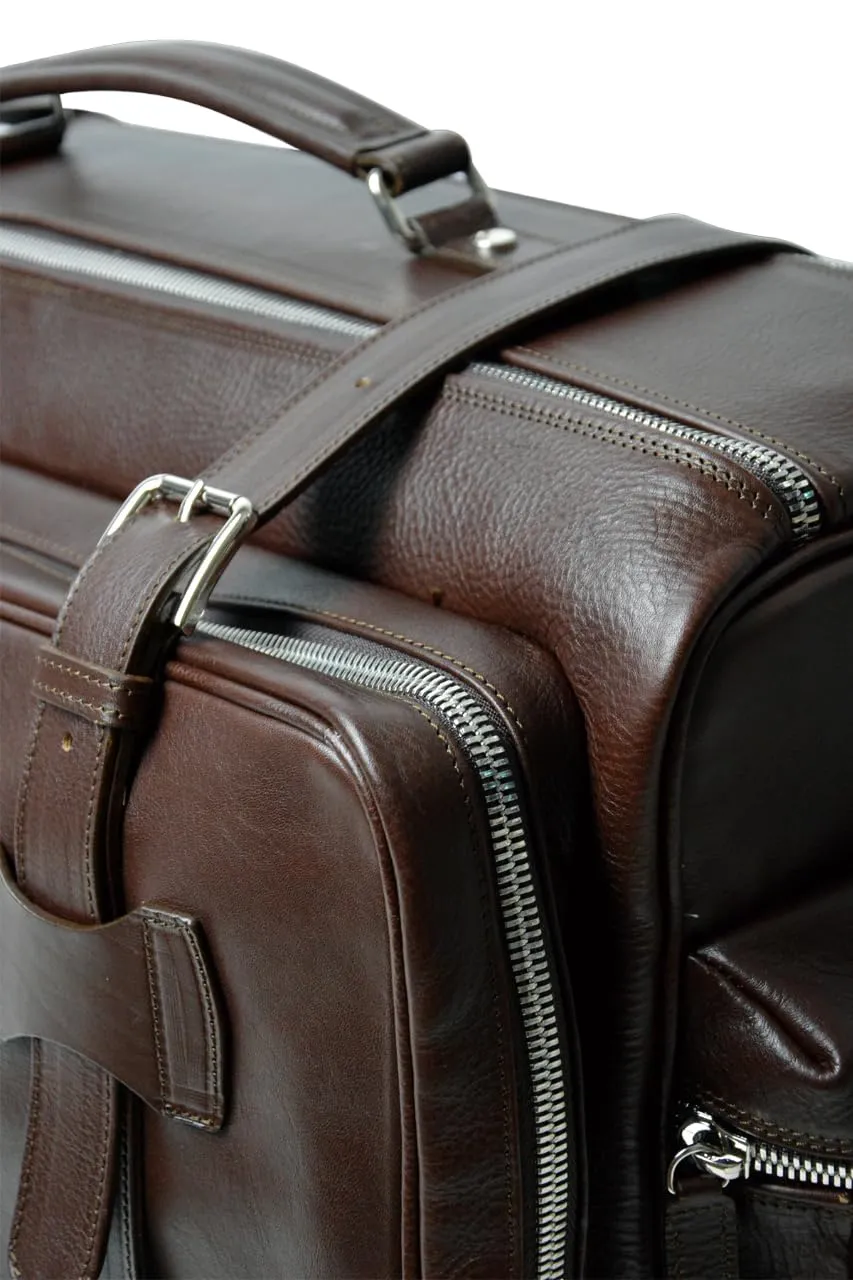 Weekender Jones Leather Duffle Bag | Handmade to Order in Italy, Soft Pebble-Grain Leather Luxury Travel Bag, Shoulder Strap Included (Dark Brown)