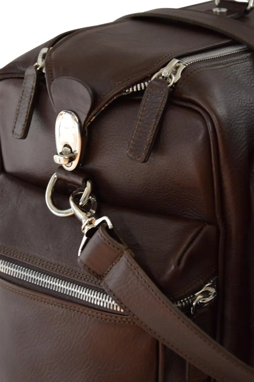Weekender Jones Leather Duffle Bag | Handmade to Order in Italy, Soft Pebble-Grain Leather Luxury Travel Bag, Shoulder Strap Included (Dark Brown)