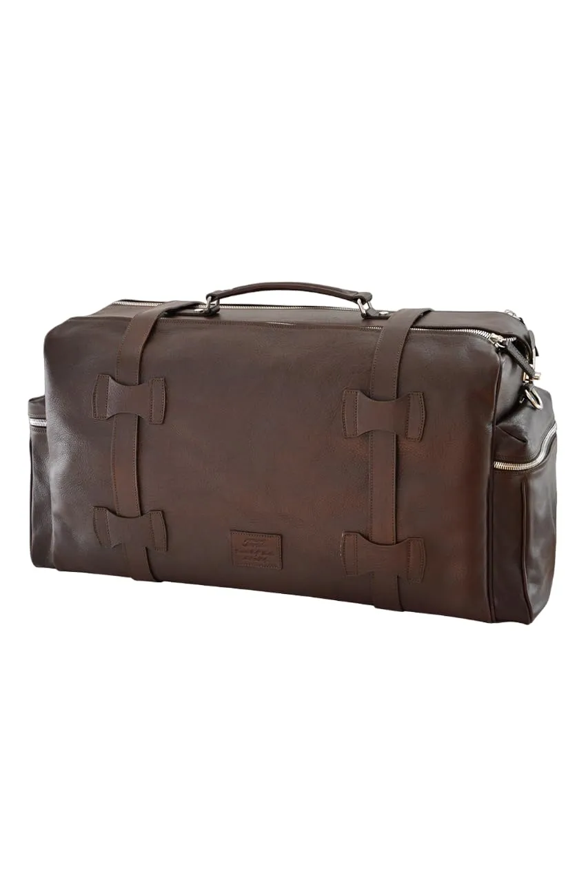 Weekender Jones Leather Duffle Bag | Handmade to Order in Italy, Soft Pebble-Grain Leather Luxury Travel Bag, Shoulder Strap Included (Dark Brown)