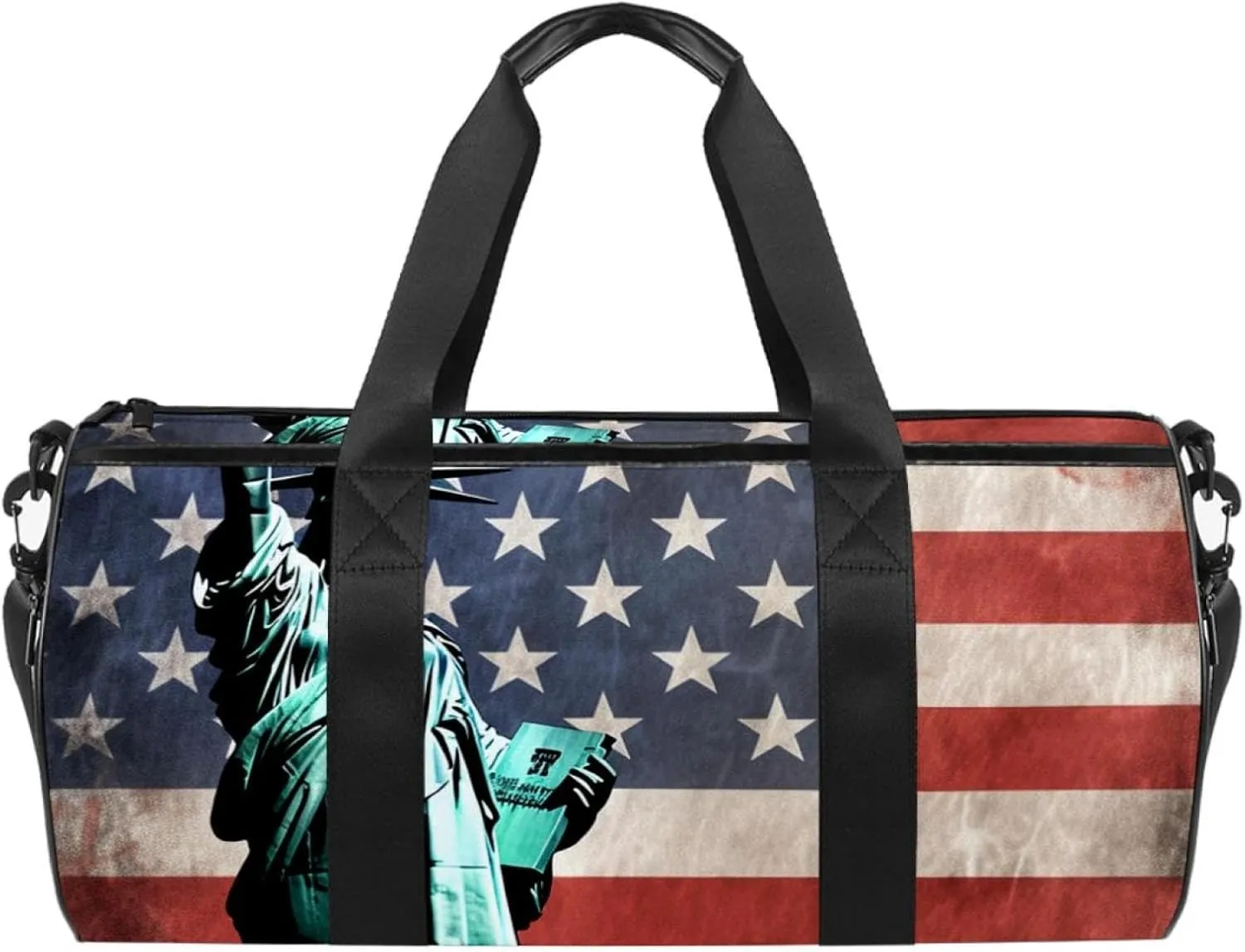 Weekender Travel Bag,Small Gym Bag,American Flag Statue of Liberty,Gym Duffle Bag