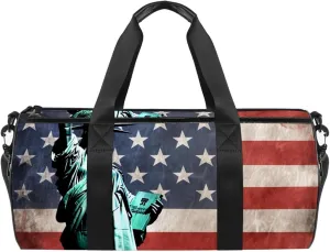 Weekender Travel Bag,Small Gym Bag,American Flag Statue of Liberty,Gym Duffle Bag