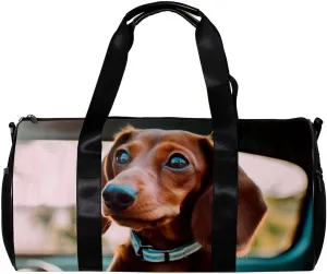 Weekender Travel Bag,Small Gym Bag,Brown Dog in the Car,Gym Duffle Bag
