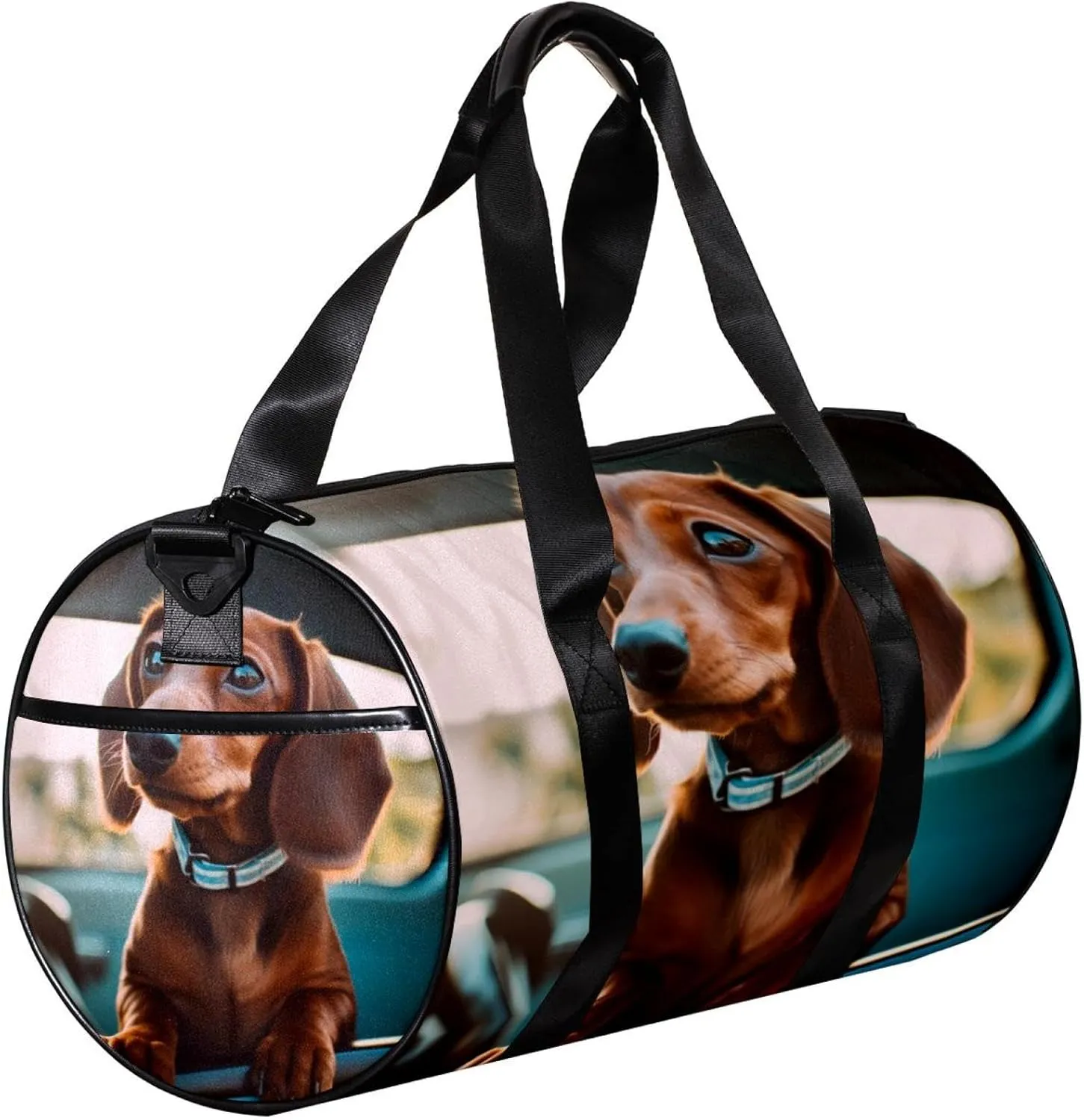 Weekender Travel Bag,Small Gym Bag,Brown Dog in the Car,Gym Duffle Bag
