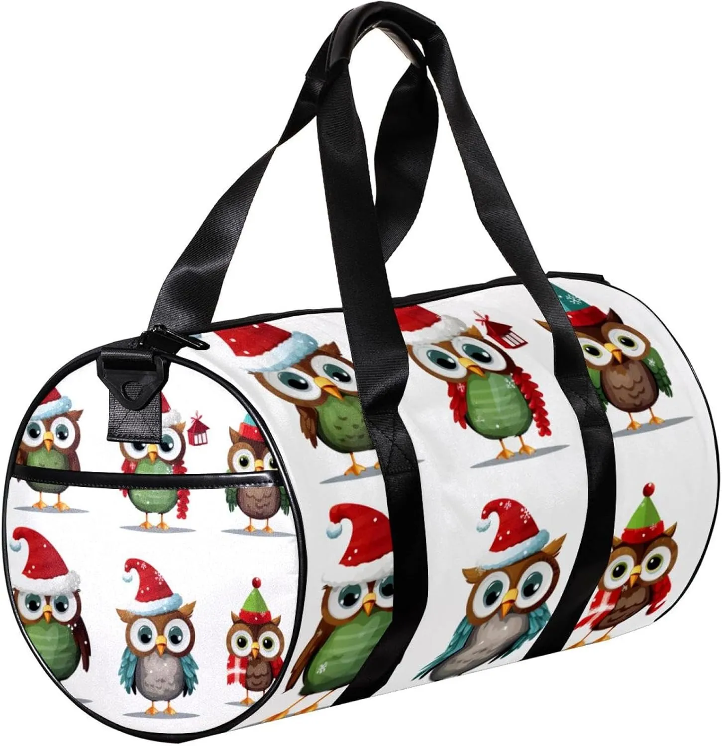 Weekender Travel Bag,Small Gym Bag,Cartoon Christmas Themed Owls,Gym Duffle Bag