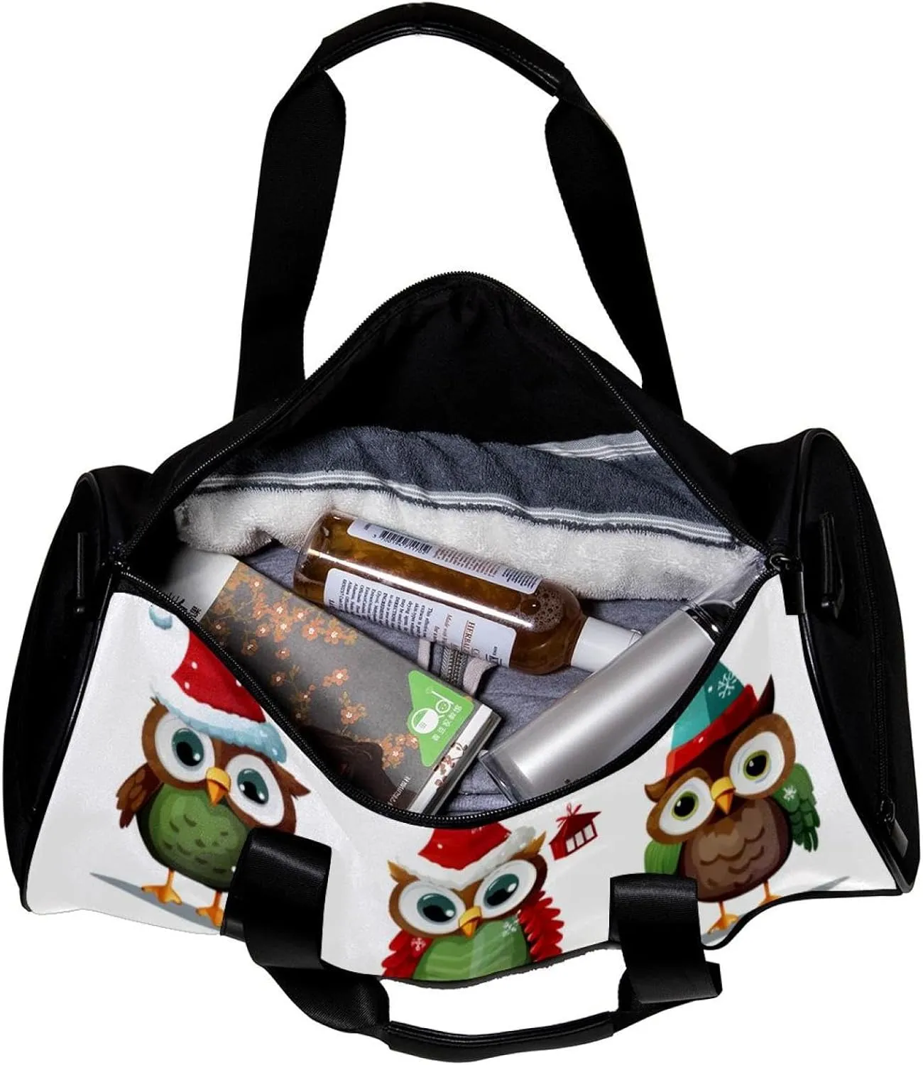Weekender Travel Bag,Small Gym Bag,Cartoon Christmas Themed Owls,Gym Duffle Bag