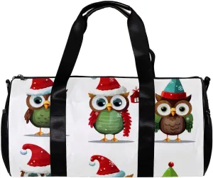 Weekender Travel Bag,Small Gym Bag,Cartoon Christmas Themed Owls,Gym Duffle Bag