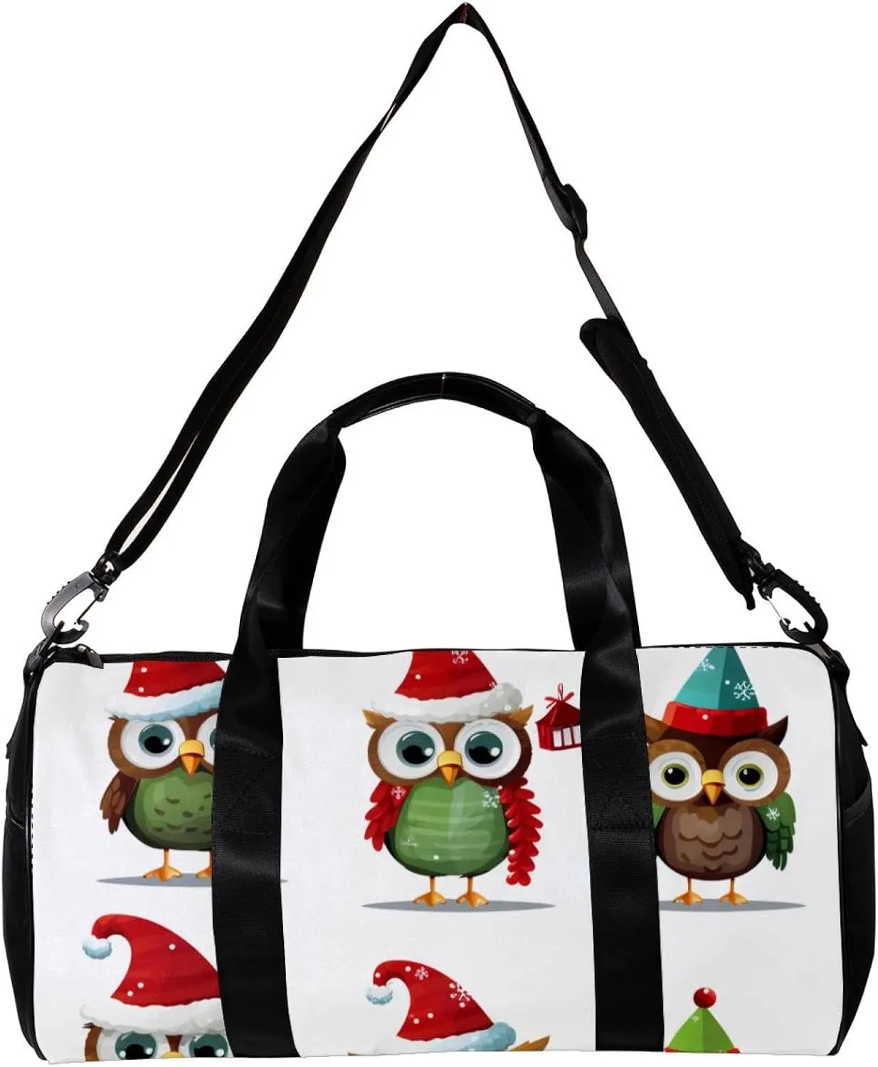 Weekender Travel Bag,Small Gym Bag,Cartoon Christmas Themed Owls,Gym Duffle Bag