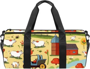 Weekender Travel Bag,Small Gym Bag,Cartoon Cute Farm Elements,Gym Duffle Bag