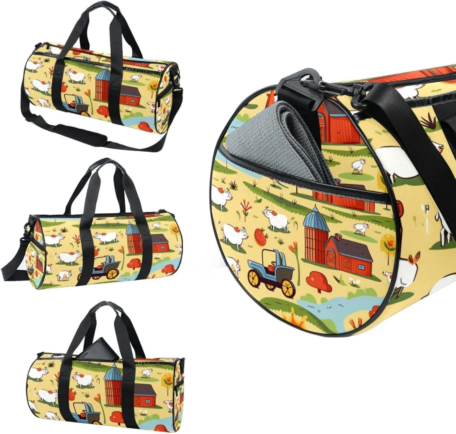 Weekender Travel Bag,Small Gym Bag,Cartoon Cute Farm Elements,Gym Duffle Bag