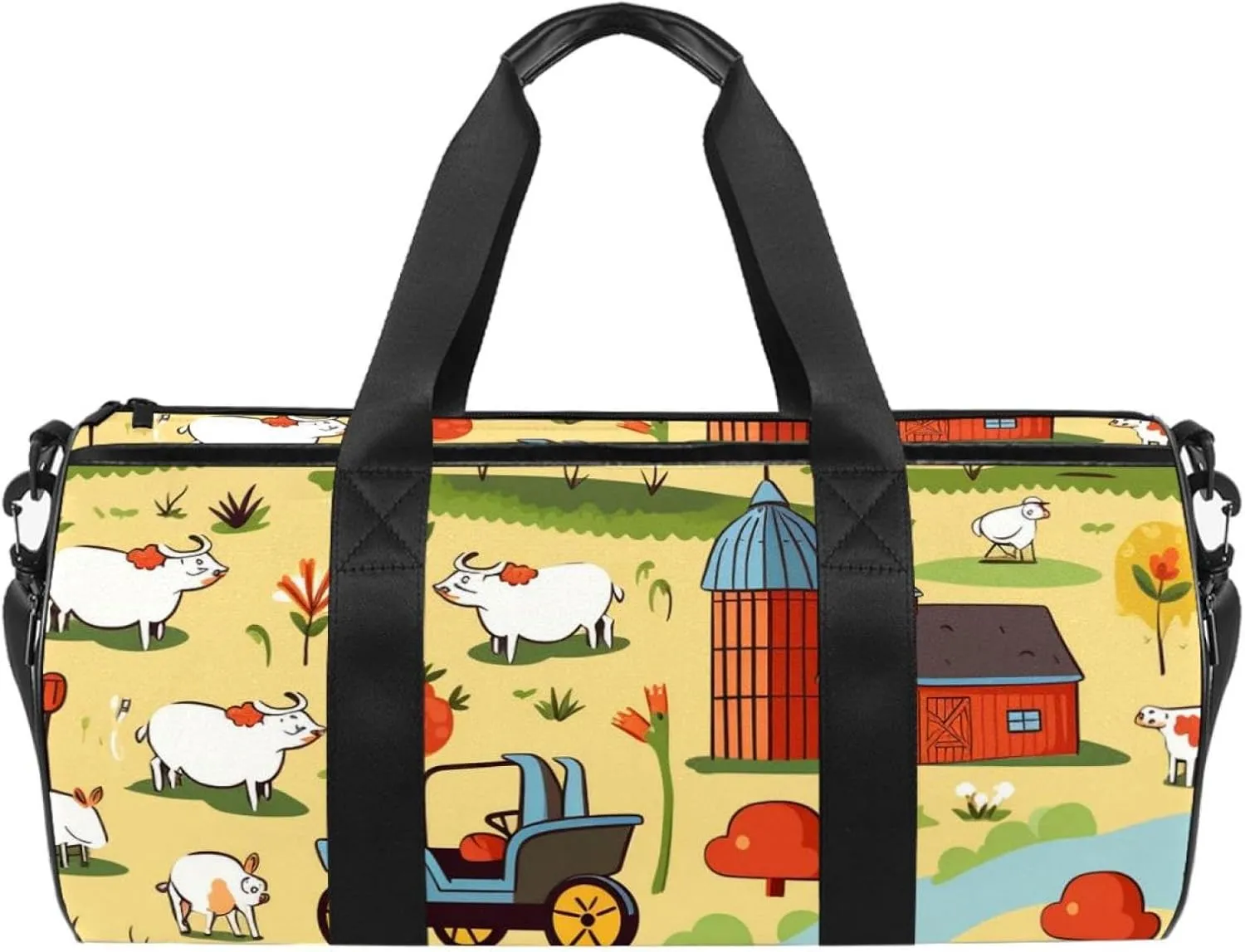 Weekender Travel Bag,Small Gym Bag,Cartoon Cute Farm Elements,Gym Duffle Bag