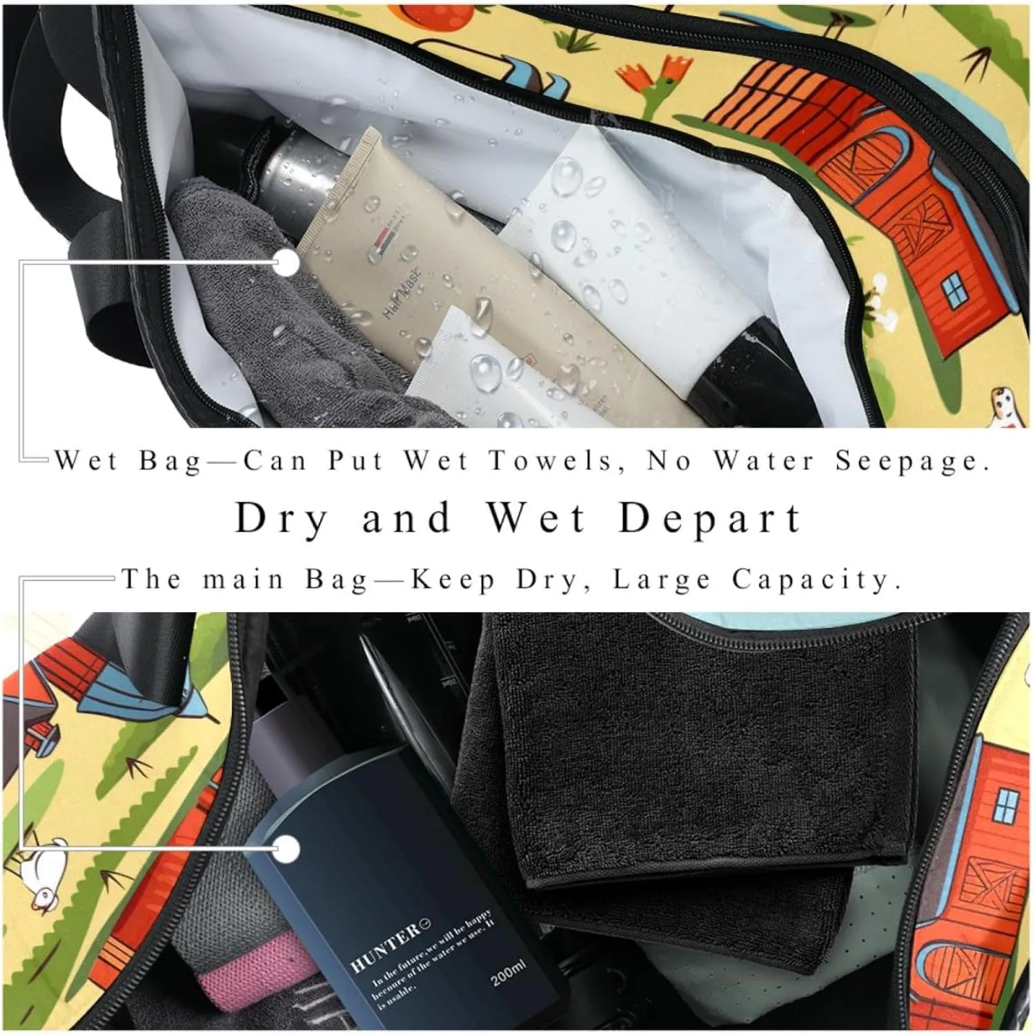Weekender Travel Bag,Small Gym Bag,Cartoon Cute Farm Elements,Gym Duffle Bag